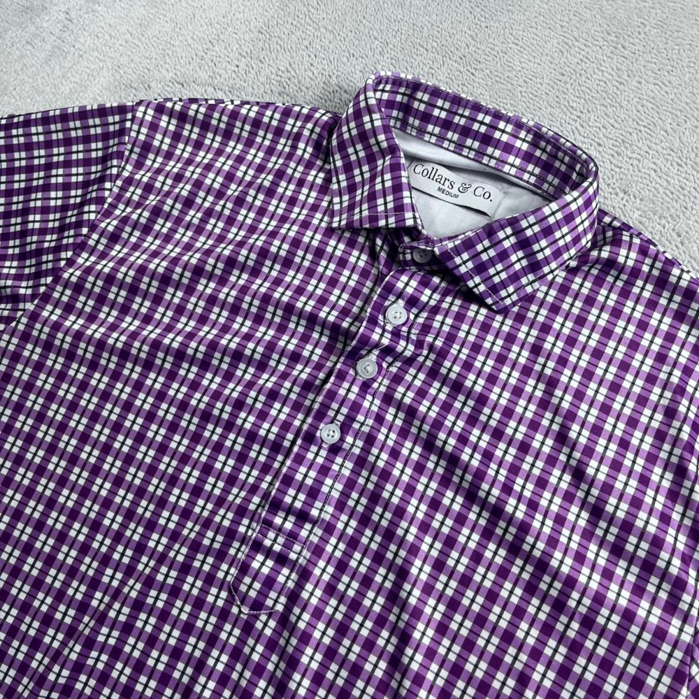 Collars & Co Mens Purple Gingham Check Short Sleeve Polo Shirt Medium